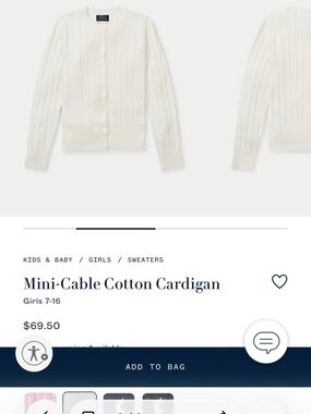 Polo by Ralph Lauren White Cable-Knit Button-Front Cardigan with Pink Pony